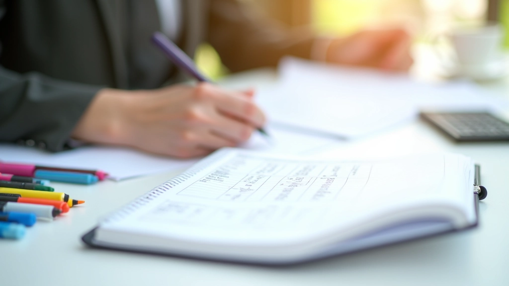Budget spreadsheet with colored markers and financial planning documents on desk